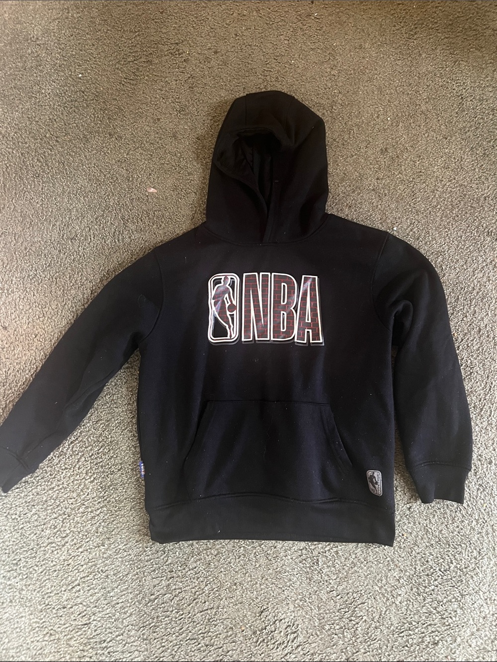NBA Size Boys 10-12 Black Hoodie with Contrasting Logo and Pocket